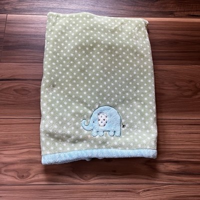 Carter s Green White Polka Dot Blue Elephant Baby Blanket READ