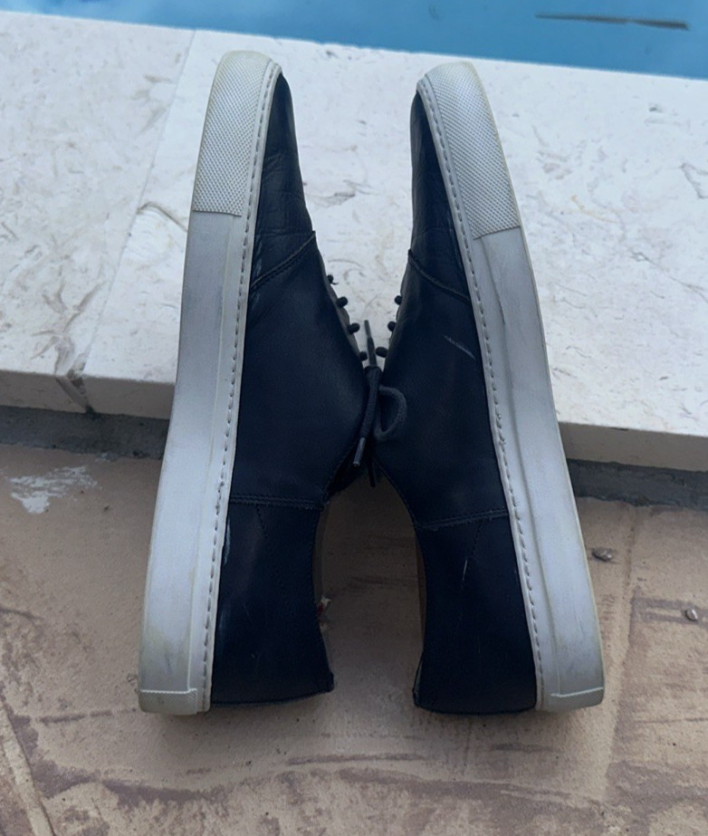 Del Toro Blue Leather Rubber Sole Lace Up Low Top Sneakers Sz 9 Made In Italy