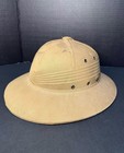 Vintage Khaki Safari Pith Helmet Hat Canvas Sun Hat Leather Sweatband Military — photo 6