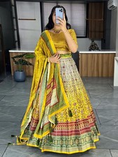 Women Off White Lehenga Choli Art Silk Printed Gota Patti Party Wear