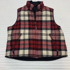 Woolrich Women's Reversible Red Plaid Vest Down Puffer Wool Cotton Size L