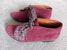 Stivaletti piatti vintage Fratelli Rossetti bordeaux vera pelle scamosciata nastro pizzo 36,5