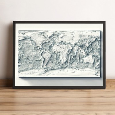 Bathymetric World Map, World 2D Relief Map, World Vintage Map - 2D Flat