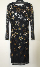 Vince Camuto Womens Black Sequin Stars Long Sleeve Mesh Dress 10 NWT
