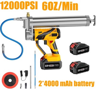 Grease Gun Battery Powered 12000 PSI Cordless Electric Grease Gun 2*4000 Battery