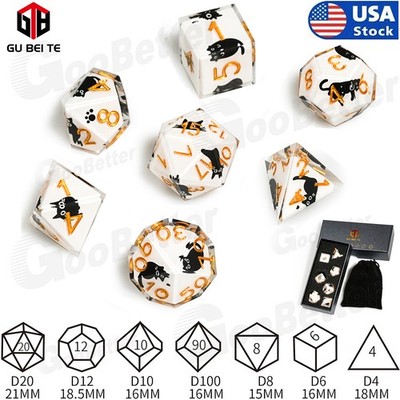 7 DND Dice Set Cute Cat Pattern Polyhedral Dice for Dungeons & Dragons Tabletop