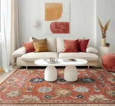 LoomBloom 8'x10' Rust Hand Knotted Transitional Oushak Wool Oriental Area Rug