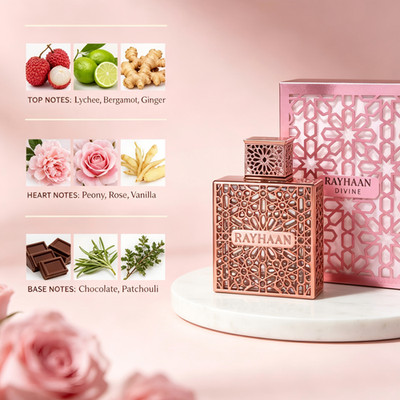 Rayhaan Divine Eau De Parfum 100ml/3.4oz, Unisex Floral fragrance.