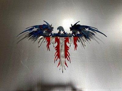 American Eagle Metal Wall Art, Heat Blued Steel Flag, Patriotic Decor