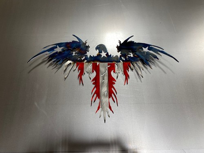 #ad #ad American Eagle Metal Wall Art Heat Blued Steel Flag Patriotic Decor $72.93