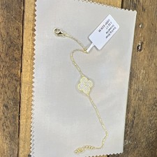 Sterling Silver Moissanite Clover Charm Bracelet Gold Cable Chain