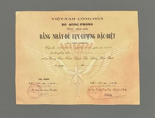 South Vietnamese Special Forces Airborne Certificate to US Army Lieutenant