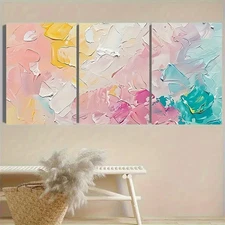 3pcs Pastel Abstract Painting  Wall Art Canvas Framed 50x70cm