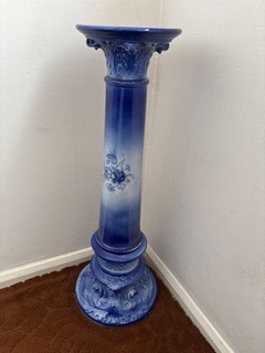 1980s Tall pale blue jardiniere stand with floral design