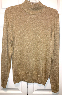 Cache Woman's Gold Poly Metallic Sweater Top Size L $180 Ret Luxury Old Money
