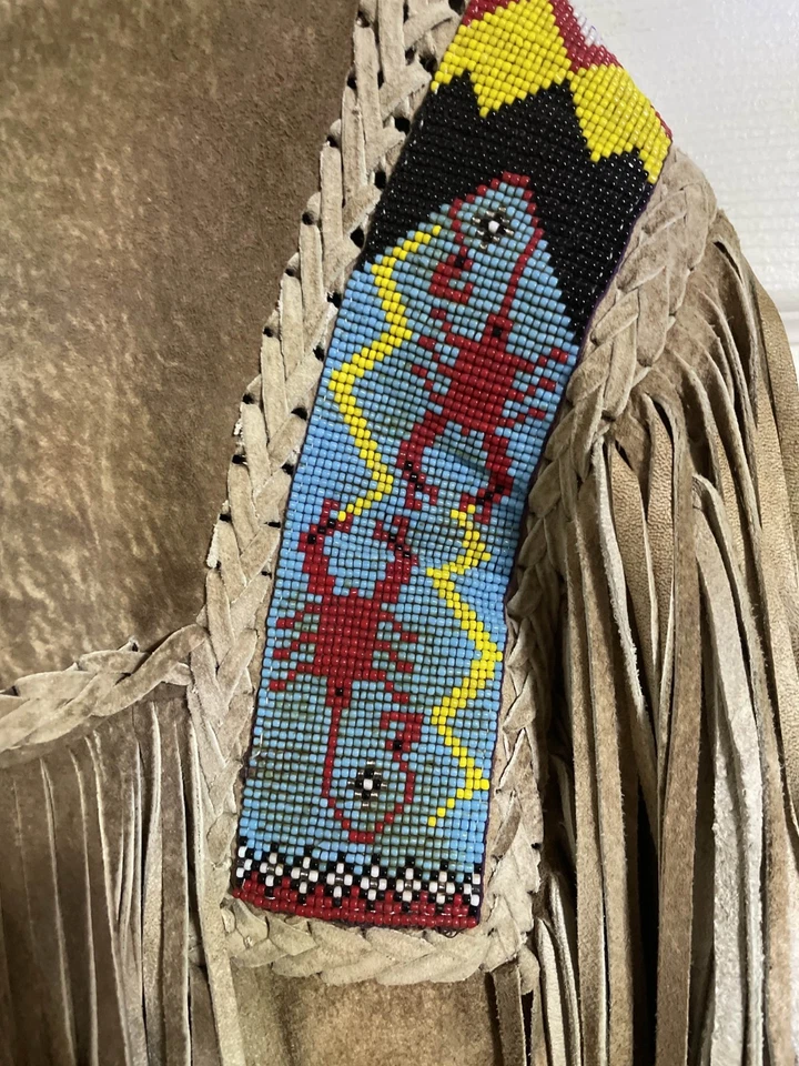 Tribe America желтовато-коричневый кожаный медицина пальто с костями буйвола и бахромой размер 52 - Изображение 4 из 4