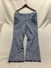 Vintage 70 s Polyester Knit Trousers 38 Bootcut Flare Windowpane Overcheck