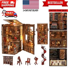 Book Nook Kit, DIY Miniature Dollhouse Booknook Kit, 3D Wooden Puzzle Bookend...