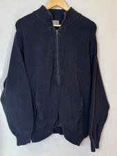 VTG LL Bean Full Zip Cable Knit Sweater Mens Large Navy Blue Cardigan Heavy 90s