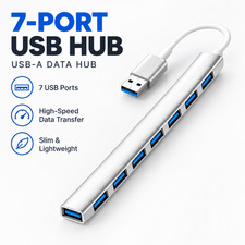7 Port USB Hub USB 3.0 Splitter High Speed Data Transfer Silver Adapter