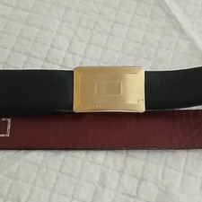 Black Full Grain Cowhide Solid Brass Buckle Belt Size M 34-36