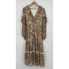 Spell & The Gypsy Dress Small Brown Animal Print Ruffle Tiered Maxi Cottage
