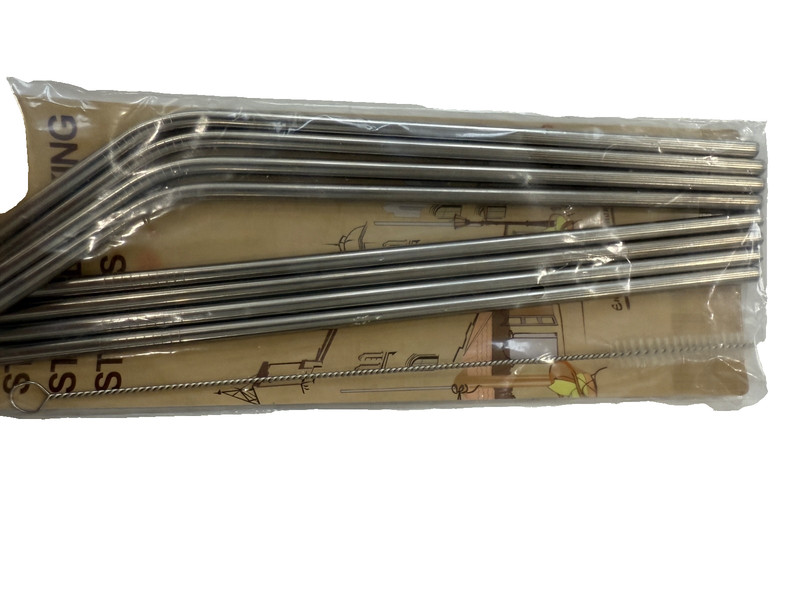 Set of Reusable Straight/Bent Stainless Steel Drinking Straws w/Cleaning Brush