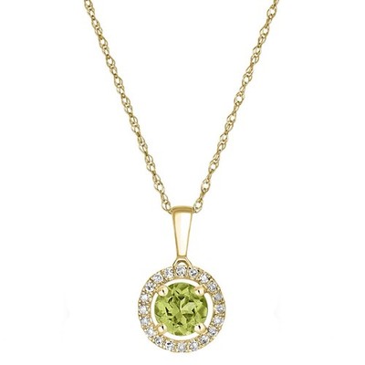 14K runder Peridot Heiligenschein Anhänger Halskette - Gelbgold Peridot Halskette