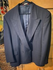 Blazer Men 40 Navy Blue Multi Pinstripe Double Breasted Peak 6 Button Wool