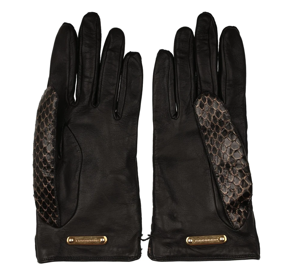 Guantes de cuero para mujer Burberry 307546 forrados de seda negros piel de serpiente talla 6,5 Foto 4 de 4
