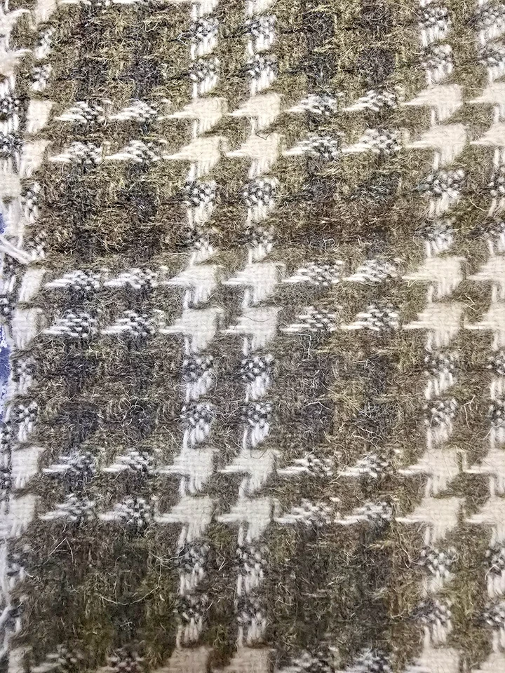 Houndstooth Pattern Fabric Material Greens & Off White Wool Blend 1.5 Yards - Image 3 of 4