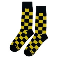 NWT Black Yellow Checker Dress Socks Novelty Men 8-12 Crazy Fun Sockfly