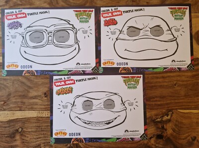 3 x Odeon Exclusive Teenage Mutant Ninja Turtles Mutant Mayhem Gesichtsmasken 