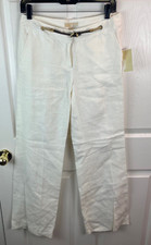 New NWT Michael Kors Linen Off White Pants Belted Size 4 Wide Leg