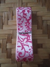  2 Yards - Pre-Cut 5/8" Hot Pink Scroll on Pink Satin Ribbon