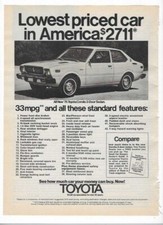 1975 Toyota Corolla "Lowest Priced Car In America" Vintage Print Ad