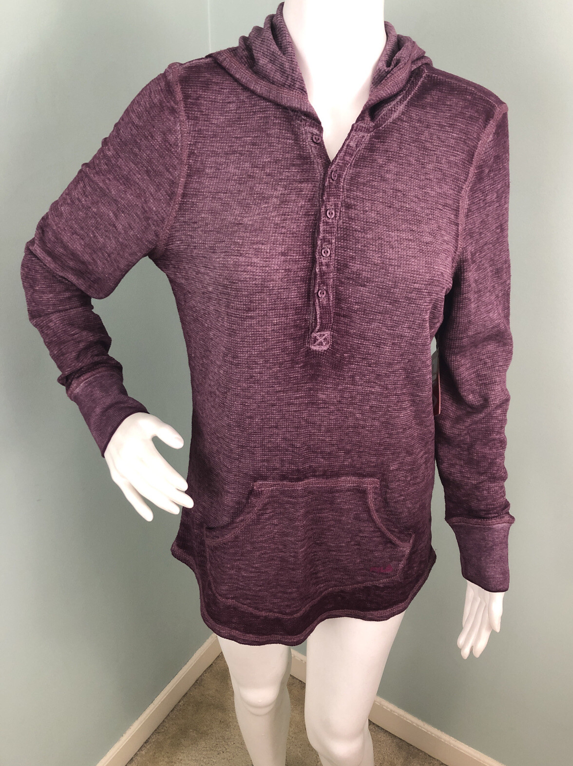 Felpa donna Fila L S viola pullover maglia waffle con cappuccio taglia small nuova con etichetta