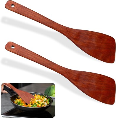 Wooden Cooking Spatula Set, 12.8-Inch Non-Stick Kitchen Utensils, 2 Pcs