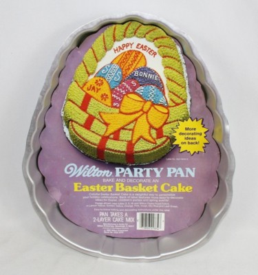 Vintage 1980 Wilton Cake EASTER BASKET Party Pan Baking Tin Eggs Basket Bow 