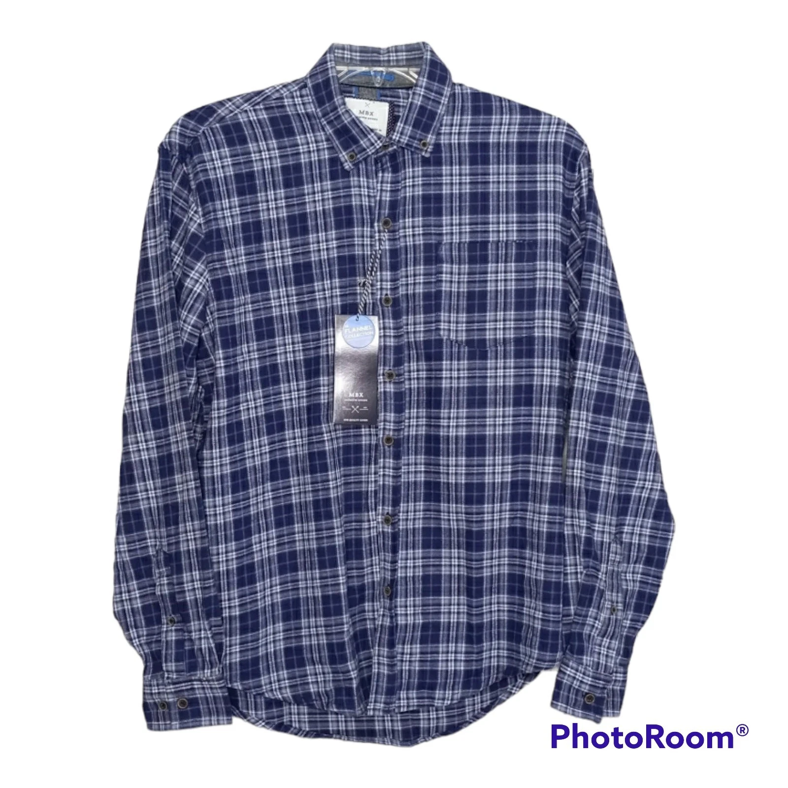 MBX Shirt Men's Lg Button Down Flannel Plaid Flip Cuff Outdoor Lumberjack Hiking