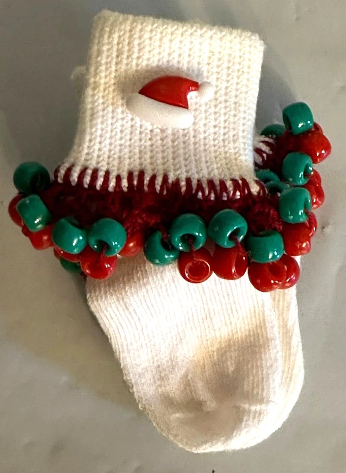 Calcetines Bobby Blancos con Acentos Navideños Cosidos Talla Bebés 0-6 meses NUEVO Foto 4 de 4