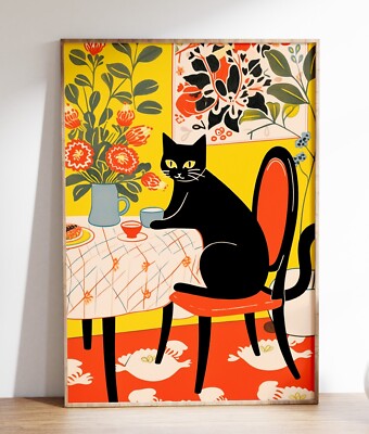 Bunte Katze Illustration Poster, moderner Katzendruck, Kinderzimmer Spaß Wandbild Deko
