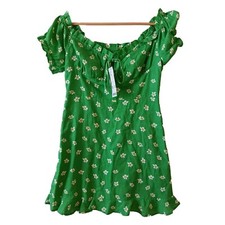 Urban Outfitters Magpie Off Shoulder Kelly Green daisy Y2K mini dress Medium NWT
