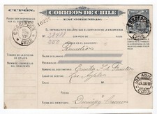 Chile 1911 Paquete Correo 80c CONCEPCIÓN a EL ARRAYAN Colón Peso Bronce tipo