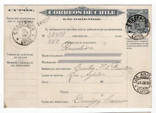 Chile 1911 Parcel post 80c CONCEPCION to EL ARRAYAN Colon Peso Bronce type