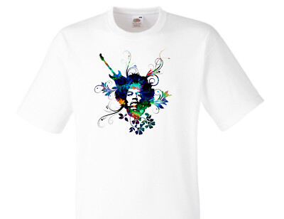 Jimi Hendrix Flowers Rock Music Weiße T-Shirt -003-W