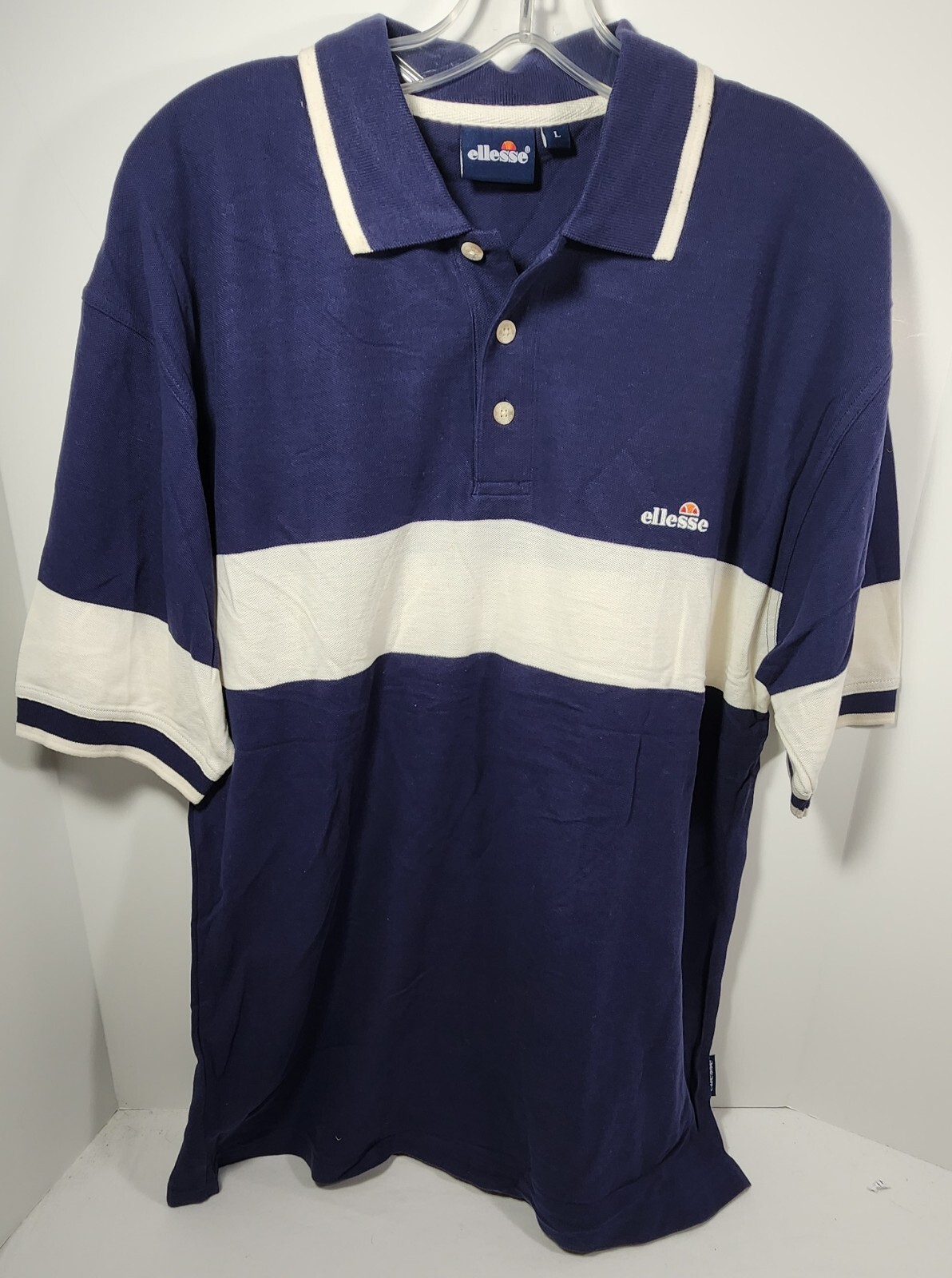 DE COLECCIÓN NUEVO SIN ETIQUETAS Ellesse Tenis Para hombres Deporte A/W "99 SS Polo Grande Azul Marino Polar