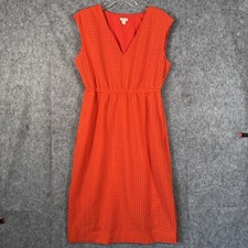 J Crew Midi Dress Womens Size 10 Perforated Drapey Side Slit Red Orange V Neck