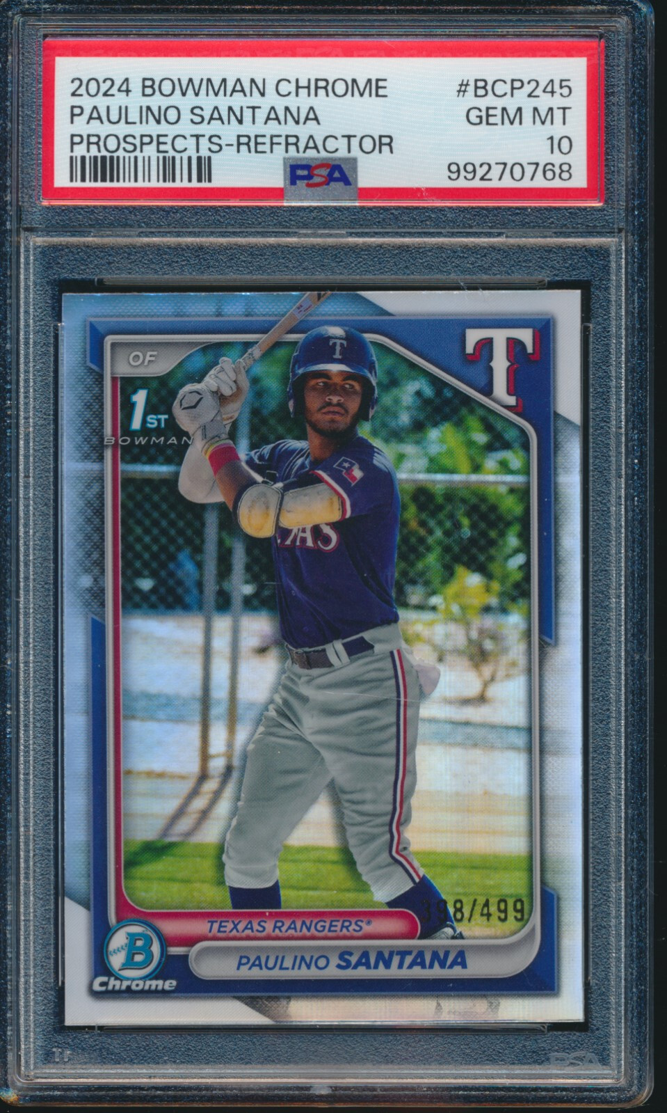 PSA 10 PAULINO SANTANA 1st 2024 Bowman Chrome REFRACTOR/499 Rookie RC GEM MINT