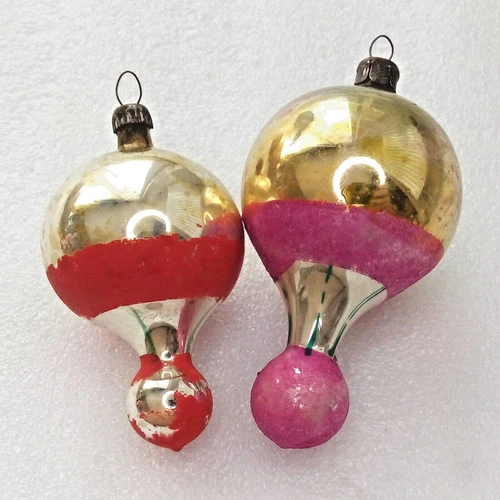 2 Antique Vintage Glass Christmas Ornaments Xmas Tree Decorations Parachutes